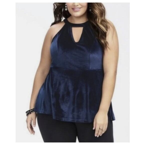 Torrid Women's Velvet Cutout Peplum Top Blue Size 2X - Picture 1 of 8
